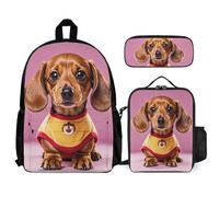 VFKLT Süßer Dackel-Rucksack mit Lunchbox, Federmäppchen, 3-teiliges Set, Reisetasche, lässiger Tagesrucksack, Laptop-Rucksack, Weiss/opulenter Garten, Einheitsgröße, Reiserucksäcke