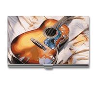 VFKLT Visitenkartenetui für akustische Gitarre, schmal, tragbar, Metall, Visitenkarten-Organizer, Kreditkartenetui, mehrere Kartenetuis für Männer und Frauen, Reisen, Büro, Silber, 1 Stück, Silber,