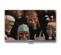 VFKLT Visitenkartenetui mit afrikanischem Ritual, ethnischer Stammesstil, schlank, tragbar, Metall, Visitenkartenetui, Visitenkarten-Organizer, Kreditkartenetui, Multi-Kartenetui für Männer und