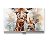VFKLT Visitenkartenetui mit Aquarell-Hirsch-Giraffe, schmal, tragbar, Metall, Visitenkarten-Organizer, Kreditkartenetui, mehrere Kartenetuis für Männer und Frauen, Reisen, Büro, Silber, 1 Stück,