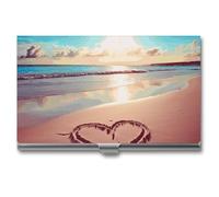 VFKLT Visitenkartenetui mit Aufschrift "Love Beach", schlank, tragbar, Metall, Visitenkartenetui, Visitenkarten-Organizer, Kreditkartenetui, mehrere Kartenetuis für Männer und Frauen, Reisen, Büro,