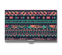 VFKLT Visitenkartenetui mit buntem Aztekenmuster, schlank, tragbar, Metall, Visitenkarten-Organizer, Kreditkartenetui, Multi-Kartenetui für Männer und Frauen, Reisen, Büro, Silber, 1 Stück, Silber,