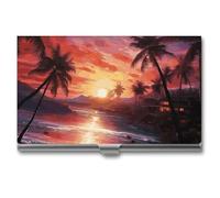 VFKLT Visitenkartenetui mit buntem tropischem Sonnenuntergang, schlank, tragbar, Metall, Visitenkartenetui, Visitenkarten-Organizer, Kreditkartenetui, mehrere Kartenetuis für Männer und Frauen,