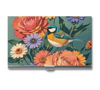 VFKLT Visitenkartenetui mit bunten Blumen und Vögeln, schmal, tragbar, Metall, Visitenkarten-Organizer, Kreditkartenetui, Multi-Kartenetui für Männer und Frauen, Reisen, Büro, Silber, 1 Stück, Silber,