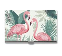 VFKLT Visitenkartenetui mit Cartoon-Flamingo-Blättern, schlank, tragbar, Metall, Visitenkarten-Organizer, Kreditkartenetui, mehrere Kartenetuis für Männer und Frauen, Reisen, Büro, Silber, 1 Stück,