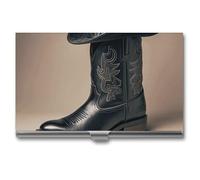 VFKLT Visitenkartenetui mit Cowboy-Hut und Westernstiefeln, schmal, tragbar, Metall, Visitenkarten-Organizer, Kreditkartenetui, mehrere Kartenetui, für Männer und Frauen, Reisen, Büro, silber,