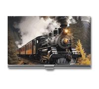 VFKLT Visitenkartenetui mit Dampfzug, schmal, tragbar, Metall, Visitenkartenetui, Visitenkarten-Organizer, Kreditkartenetui, Multi-Kartenetui für Männer und Frauen, Reisen, Büro, Silber,