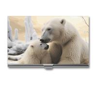 VFKLT Visitenkartenetui mit Eisbär-Motiv, schmal, tragbar, Metall, Visitenkarten-Organizer, Kreditkartenetui, mehrere Kartenetuis für Männer und Frauen, Reisen, Büro, silber, Einheitsgröße, Casual