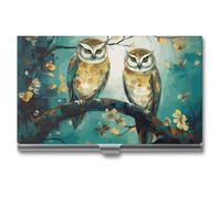 VFKLT Visitenkartenetui mit Eulen-Motiv, schlank, tragbar, Metall, Visitenkartenetui, Visitenkarten-Organizer, Kreditkartenetui, mehrere Kartenetuis für Männer und Frauen, Reisen, Büro, Silber,