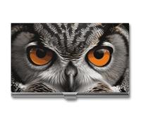 VFKLT Visitenkartenetui mit Eulenaugen, schmal, tragbar, Metall, Visitenkarten-Organizer, Kreditkartenetui, Multi-Kartenetui für Männer und Frauen, Reisen, Büro, Silber, Einheitsgröße, lässig, Silber,