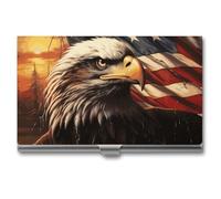 VFKLT Visitenkartenetui mit Flagge und Adler, schmal, tragbar, Metall, Visitenkarten-Organizer, Kreditkartenetui, Multi-Kartenetui für Männer und Frauen, Reisen, Büro, Silber, Einheitsgröße, lässig,