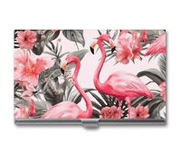 VFKLT Visitenkartenetui mit Flamingo-Blumendruck, schmal, tragbar, Metall, Visitenkarten-Organizer, Kreditkartenetui, Multi-Kartenetui für Männer und Frauen, Reisen, Büro, Silber, 1 Stück, Silber, One