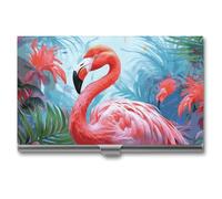 VFKLT Visitenkartenetui mit Flamingo-Motiv, schmal, tragbar, Metall, Visitenkarten-Organizer, Kreditkartenetui, Multi-Kartenetui für Männer und Frauen, Reisen, Büro, Silber, Einheitsgröße, Silber, One