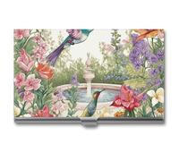 VFKLT Visitenkartenetui mit Garten mit Vögeln und Blumen, schlank, tragbar, Metall, Visitenkartenetui, Visitenkarten-Organizer, Kreditkartenetui, Multi-Kartenetui für Männer und Frauen, Reisen, Büro,