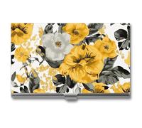 VFKLT Visitenkartenetui mit gelben Rosen, schmal, tragbar, Metall, Visitenkarten-Organizer, Kreditkartenetui, Multi-Kartenetui für Männer und Frauen, Reisen, Büro, silber, Einheitsgröße, Casual