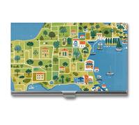 VFKLT Visitenkartenetui mit Griechenlandkarte, schlank, tragbar, Metall, Visitenkartenetui, Visitenkarten-Organizer, Kreditkartenetui, Multi-Kartenetui für Männer und Frauen, Reisen, Büro, Silber,