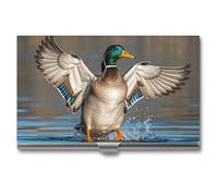 VFKLT Visitenkartenetui mit Jagd-Motiv fliegende Wildenten, schlank, tragbar, Metall, Visitenkarten-Organizer, Kreditkartenetui, mehrere Kartenetui, für Männer und Frauen, Reisen, Büro, silber,