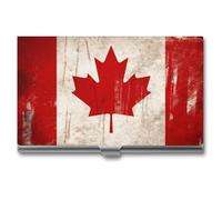 VFKLT Visitenkartenetui mit kanadischer Flagge im Retro-Stil, schlank, tragbar, Metall, Visitenkarten-Organizer, Kreditkartenetui, Multi-Kartenetui für Männer und Frauen, Reisen, Büro, Silber,