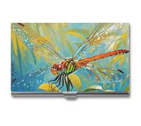 VFKLT Visitenkartenetui mit Libellen-Motiv, schmal, tragbar, Metall, Visitenkarten-Organizer, Kreditkartenetui, Multi-Kartenetui für Männer und Frauen, Reisen, Büro, Silber, Einheitsgröße, Silber, One