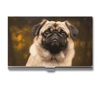 VFKLT Visitenkartenetui mit Mops-Motiv, schlank, tragbar, Metall, Visitenkarten-Organizer, Kreditkartenetui, Multi-Kartenetui für Männer und Frauen, Reisen, Büro, Silber, Einheitsgröße, lässig,