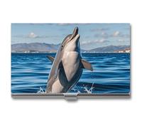 VFKLT Visitenkartenetui mit niedlichem Delfin-Design, schlank, tragbar, Metall, Visitenkarten-Organizer, Kreditkartenetui, mehrere Kartenetuis für Männer und Frauen, Reisen, Büro, Silber,