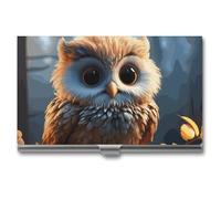 VFKLT Visitenkartenetui mit niedlichem Eulen-Design, schmal, tragbar, Metall, Visitenkarten-Organizer, Kreditkartenetui, mehrere Kartenetuis für Männer und Frauen, Reisen, Büro, silber, Einheitsgröße,