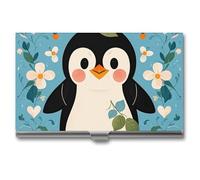 VFKLT Visitenkartenetui mit niedlichem Pinguin-Aufdruck, schlank, tragbar, Metall, Visitenkarten-Organizer, Kreditkartenetui, Multi-Kartenetui für Männer und Frauen, Reisen, Büro, Silber,