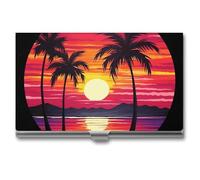 VFKLT Visitenkartenetui mit Palmen-Sonnenuntergang-Design, schlank, tragbar, Metall, Visitenkartenetui, Visitenkarten-Organizer, Kreditkartenetui, Multi-Kartenetui für Männer und Frauen, Reisen, Büro,