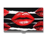 VFKLT Visitenkartenetui mit roten Lippen, schmal, tragbar, Metall, Visitenkarten-Organizer, Kreditkartenetui, Multi-Kartenetui für Männer und Frauen, Reisen, Büro, Silber, Einheitsgröße, lässig,