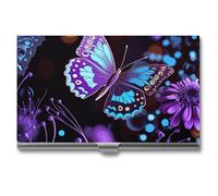 VFKLT Visitenkartenetui mit Schmetterlings- und Blumenmotiv, schmal, tragbar, Metall, Visitenkarten-Organizer, Kreditkartenetui, Multi-Kartenetui für Männer und Frauen, Reisen, Büro, Silber