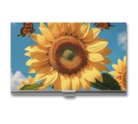 VFKLT Visitenkartenetui mit Sonnenblumen-Blumenmuster, Schmetterlinge, schmal, tragbar, Metall, Visitenkartenetui, Visitenkarten-Organizer, Kreditkartenetui, mehrere Kartenetuis für Männer und Frauen,