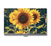 VFKLT Visitenkartenetui mit Sonnenblumen-Herz, schmal, tragbar, Metall, Visitenkarten-Organizer, Kreditkartenetui, Multi-Kartenetui für Männer und Frauen, Reisen, Büro, Silber, Einheitsgröße, Silber,