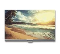 VFKLT Visitenkartenetui mit Sonnenuntergang am Strand, schlank, tragbar, Metall, Visitenkartenetui, Visitenkarten-Organizer, Kreditkartenetui, Multi-Kartenetui für Männer und Frauen, Reisen, Büro,