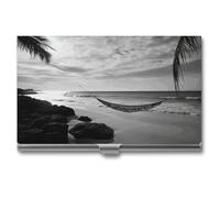 VFKLT Visitenkartenetui mit Strandmotiv, schmal, tragbar, Metall, Visitenkarten-Organizer, Kreditkartenetui, Multi-Kartenetui für Männer und Frauen, Reisen, Büro, Silber, Einheitsgröße, Silber, One