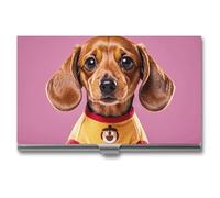 VFKLT Visitenkartenetui mit süßem Dackel-Duggee-Motiv, schlank, tragbar, Metall, Visitenkarten-Organizer, Kreditkartenetui, mehrere Kartenetui, für Männer und Frauen, Reisen, Büro, silber,