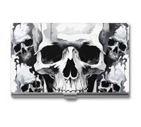 VFKLT Visitenkartenetui mit Totenkopf-Grafik, schmal, tragbar, Metall, Visitenkartenetui, Visitenkarten-Organizer, Kreditkartenetui, Multi-Kartenetui für Männer und Frauen, Reisen, Büro, Silber,