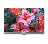 VFKLT Visitenkartenetui mit tropischen Pflanzen, schlankes Design, aus Metall, Visitenkartenetui, Visitenkarten-Organizer, Kreditkartenetui, Multi-Kartenetui für Männer und Frauen, Reisen, Büro,