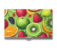 VFKLT Visitenkartenetui mit verschiedenen Früchten, schmal, tragbar, Metall, Visitenkarten-Organizer, Kreditkartenetui, Multi-Kartenetui für Männer und Frauen, Reisen, Büro, Silber, Einheitsgröße,