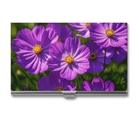 VFKLT Visitenkartenetui mit violetten Blumen, schmal, tragbar, Metall, Visitenkarten-Organizer, Kreditkartenetui, Multi-Kartenetui für Männer und Frauen, Reisen, Büro, Silber, Einheitsgröße, lässig,