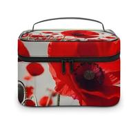 VFMKT Kosmetiktasche für unterwegs, tragbar, mit Reißverschluss, Mohnblumen-Motiv, rote Mohnblume, 25 x 18 x 15 cm, rote Mohnblume, 25 x 18 x 15 cm, Mohnblume, Rot, 25x18x15cm