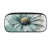 VFMKT Leder Federmäppchen Wasserdicht Mäppchen Süße Reise Kosmetiktasche Kosmetiktasche für Damen und Herren Margerite Aquarell Mintgrün Stil:, One Size, Stil:, Taille unique