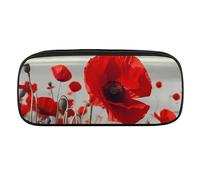 VFMKT Leder Federtasche Wasserdicht Süße Reise Kosmetiktasche Schminktasche für Damen und Herren Rot Mohnblume Stil:, One Size, Stil:, Taille unique