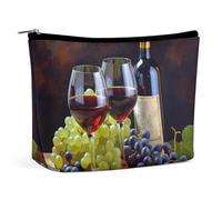 VFMKT Make-up-Tasche für Damen, wasserdicht, Kosmetiktasche, Kunst-, Rotwein-Galsses und Trauben, Make-up-Tasche mit Reißverschluss, Reise-Kulturbeutel, Organizer für Damen, Stil, Einheitsgröße,