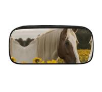 VFMKT Niedliches wasserdichtes Leder-Federmäppchen, Reise-Make-up-Tasche für Damen und Herren, Gänseblümchen und Pferd, Stil: Einheitsgröße, Stil:, Taille unique