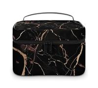 VFMKT Tragbare Kosmetiktasche aus schwarzem und goldenem Marmor mit Reißverschluss für Damen, Marmor, Schwarz und Gold, 25 x 18 x 15 cm, Schwarz und Gold, 25 x 18 x 15 cm, Marmor Schwarz und Gold