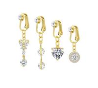 VFUN 4pcs Clip-On Bauchnabelpiercing, Silber oder Gold, 316L Edelstahl, Schmetterling, Herz, Kristall Design, Perfekt für Bikini, Sommerkleidung, Geschenkidee