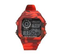 VGEBY Digitaluhr, Multifunktions-Outdoor-Sportuhr, Modisch, Quadratisch, Leuchtend, Wasserdicht, Chronograph für Damen und Herren (Tarnung Rot)
