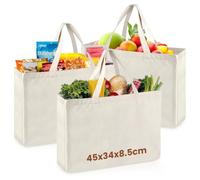 VGECEE 3 Stück Baumwolltasche Einkaufstasche 45 x 35 cm Stoffbeutel Stofftasche Einkaufen Einkaufsbeutel Baumwolle Stoffbeutel Unbedruckt Bemalbar Einkaufstasche Baumwolle für Wäsche Sport Shopping