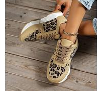 VGOLS Damenmode Leopardenmuster Sneakers Casual Slip On Low Top Lace-up Flat Round Toe Schuhe rutschfeste Plateau Walking Schuhe (Color : Leopard Print, Size : 42 EU)