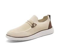 VGPSFN Herren Mokassins Flache Slipper Slip on Loafer Slipper Bootsschuhe Walkingschuhe Anzugschuhe Bequem Atmungsaktive Leichtgewichts Fitness Turnschuhe Beige EU 45